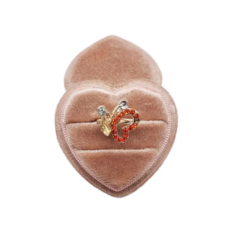 

Velvet Double Ring Box Heart Wedding Ceremony Ring Box with Detachable Lid R9JE