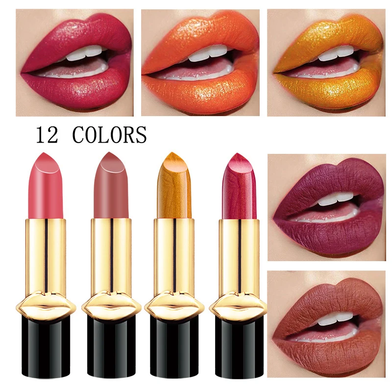 

New 12Color Mermaid Metallic Lipstick Pink Matte Waterproof Lipstick Lipstick Gold Lipstick Long Lasting Beauty Makeup