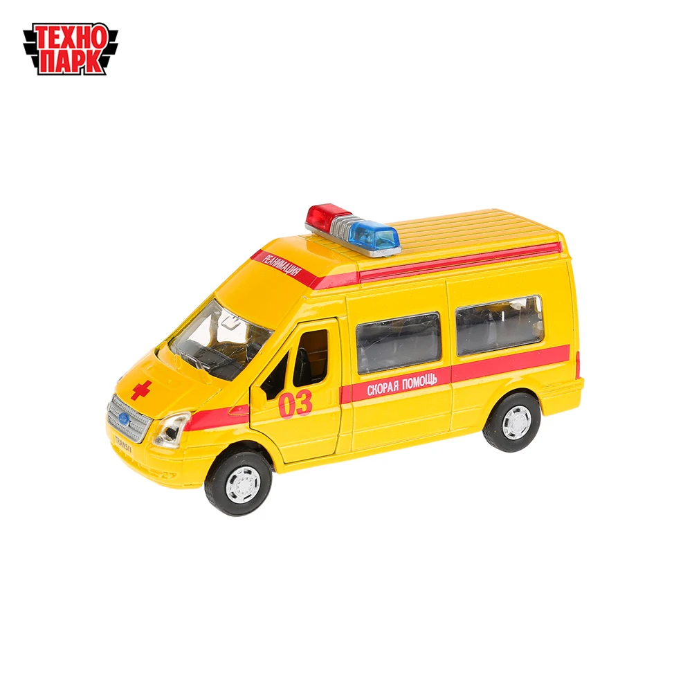 Машина металл ТЕХНОПАРК FORD Transit реанимация 13см свет+звук инерционная