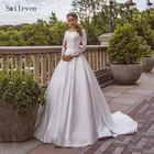 Атласное свадебное платье Smileven, ТРАПЕЦИЕВИДНОЕ кружевное платье принцессы с длинным рукавом, в стиле бохо, на заказ