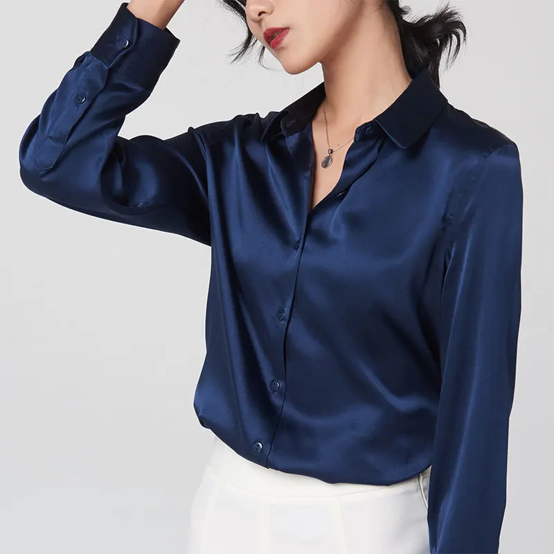 Button Up Shirt Women Korean Style Silk Blouse Long Sleeve Top Female Elegant Womens Tops and Blouses 2021 Ropa Mujer Pph3554