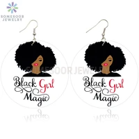 somesoor black girl magic natural hair wooden drop earrings fashion afro melanin woman printed photos wood dangle jewelry