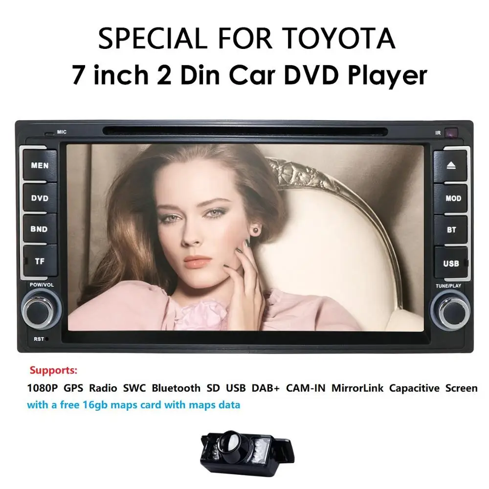 Автомобильный DVD плеер 2 Din Mirrorlink 1080P HD GPS радио SWC BT SD USB для Toyota RAV4 PradoHilux Terios Camry