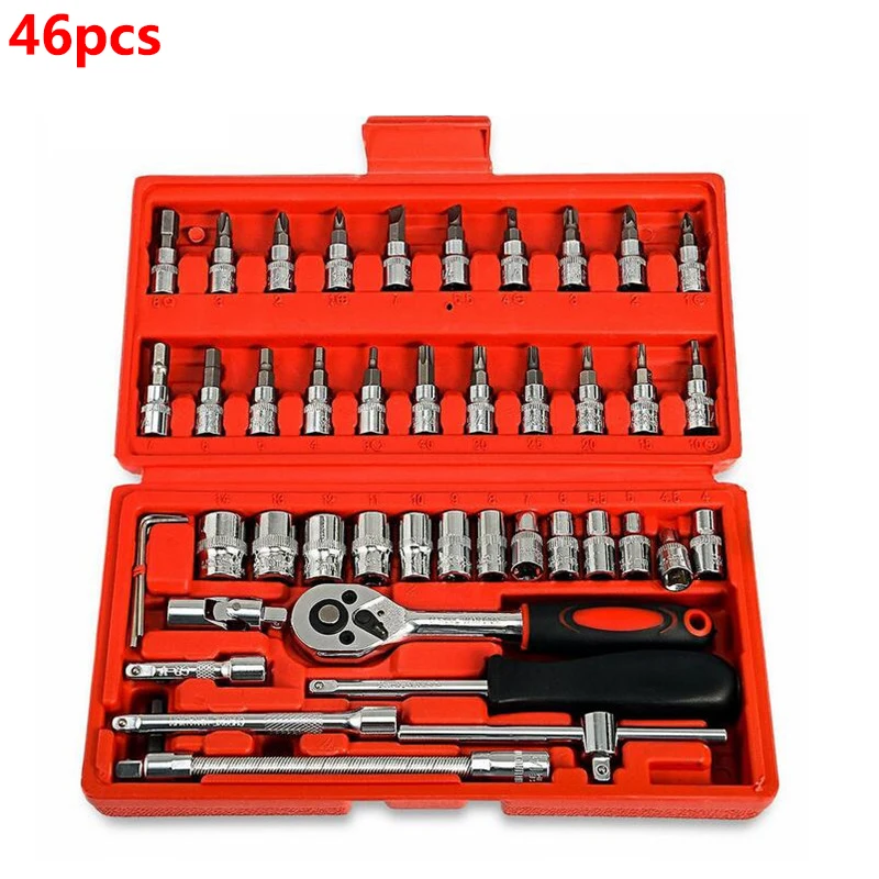 46pcs 1/4-Inch Socket Set Car Repair Tool Ratchet Torque Wrench Combination Bit Of Keys Chrome Vanadium Repairing | Инструменты