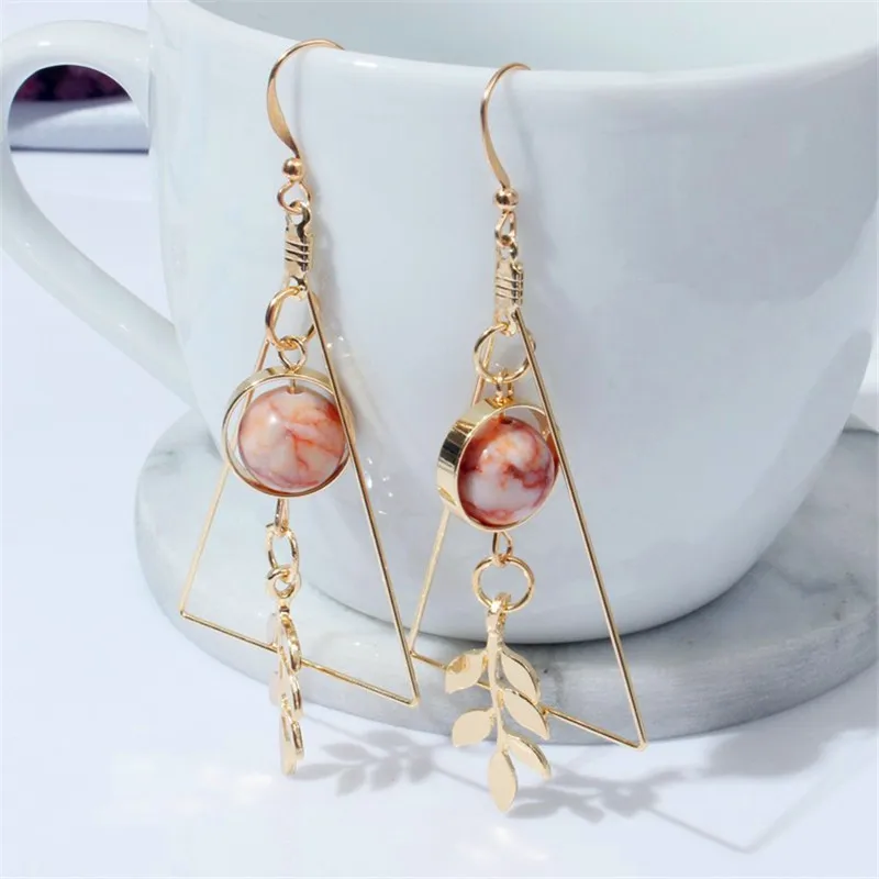 2018 Fashion Vintage leaves hollow Triangle marble earrings Round Geometric Asymmetric Earrings Women's Party Jewelry brincos |