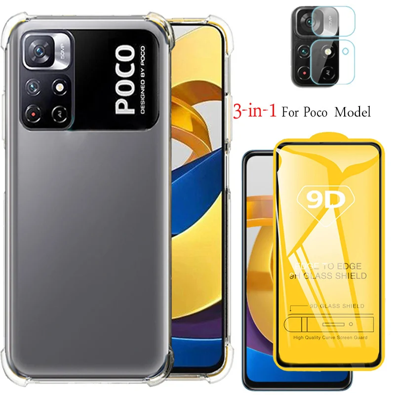 

Funda/Coque/Capa Xiaomi Poco M4 Pro Case,Transparent Phone Case + Glass Pocom3 poco x3 pro nfc Pocophone F3 M3 Pro 360 Bumper Airbag Anti-Shock Protective Cover For Xiaomi Poco X3 NFC Pro Poco X4 Pro 5G Silicone Case