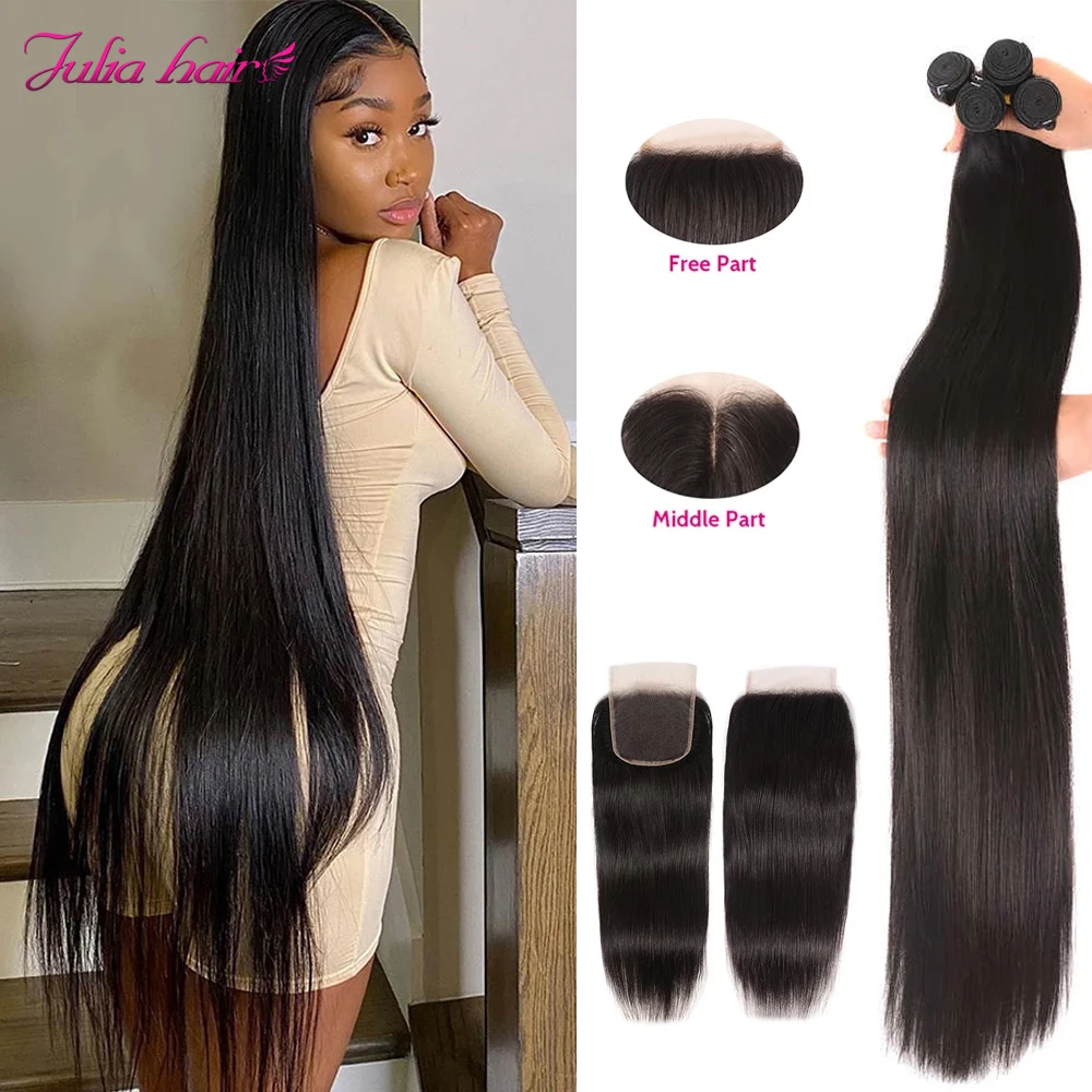 Бразильские прямые человеческие волосы пучки с застежкой швейцарские кружева 3