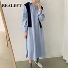 Платье-рубашка REALEFT женское прямое с длинным рукавом, Элегантное однобортное свободного кроя, с карманами, весна-осень 2021