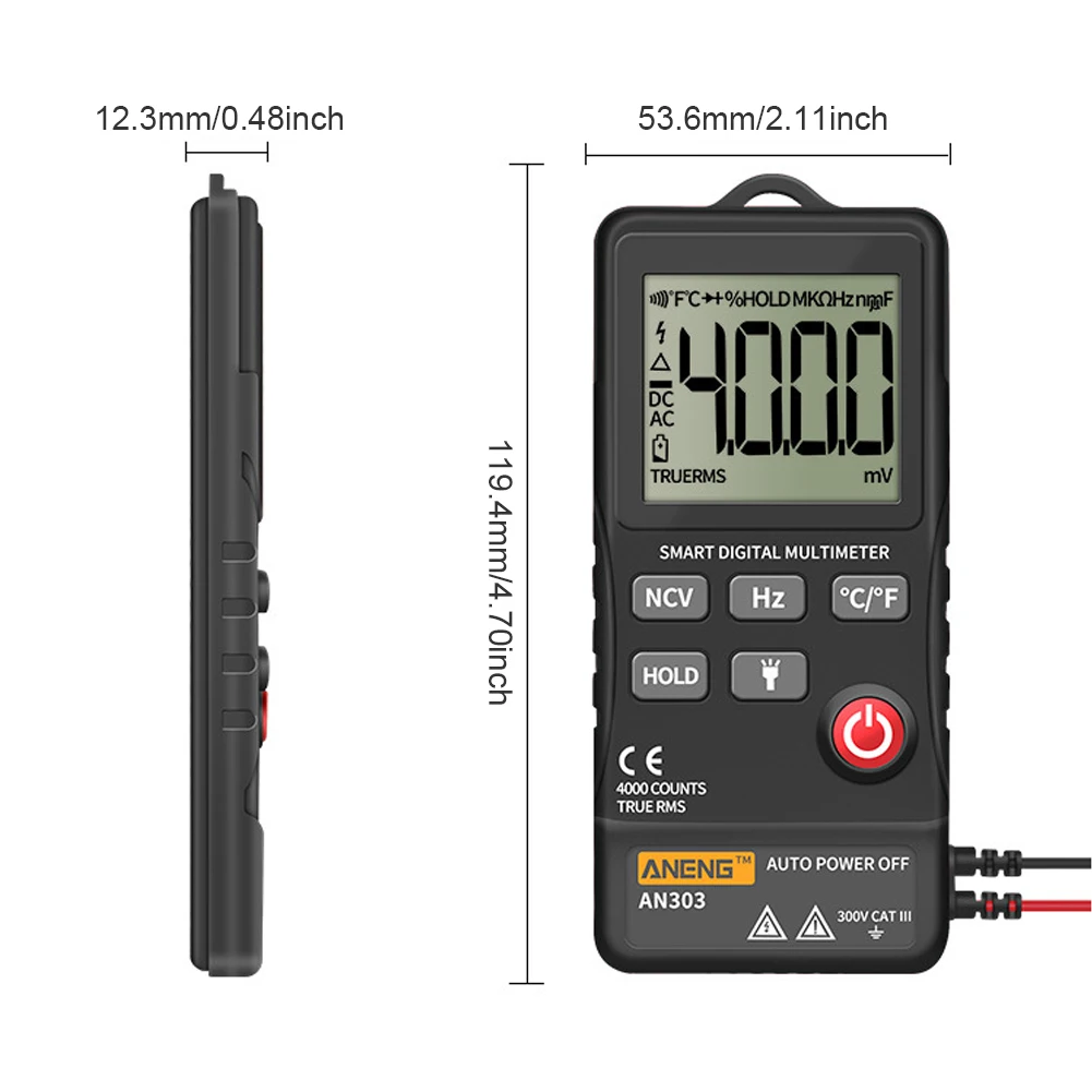 

ANENG AN303 Digital Multimeter Voltmeter True RMS AC/DC Resistance Continuity Frequency Temperature Multifunction Tester