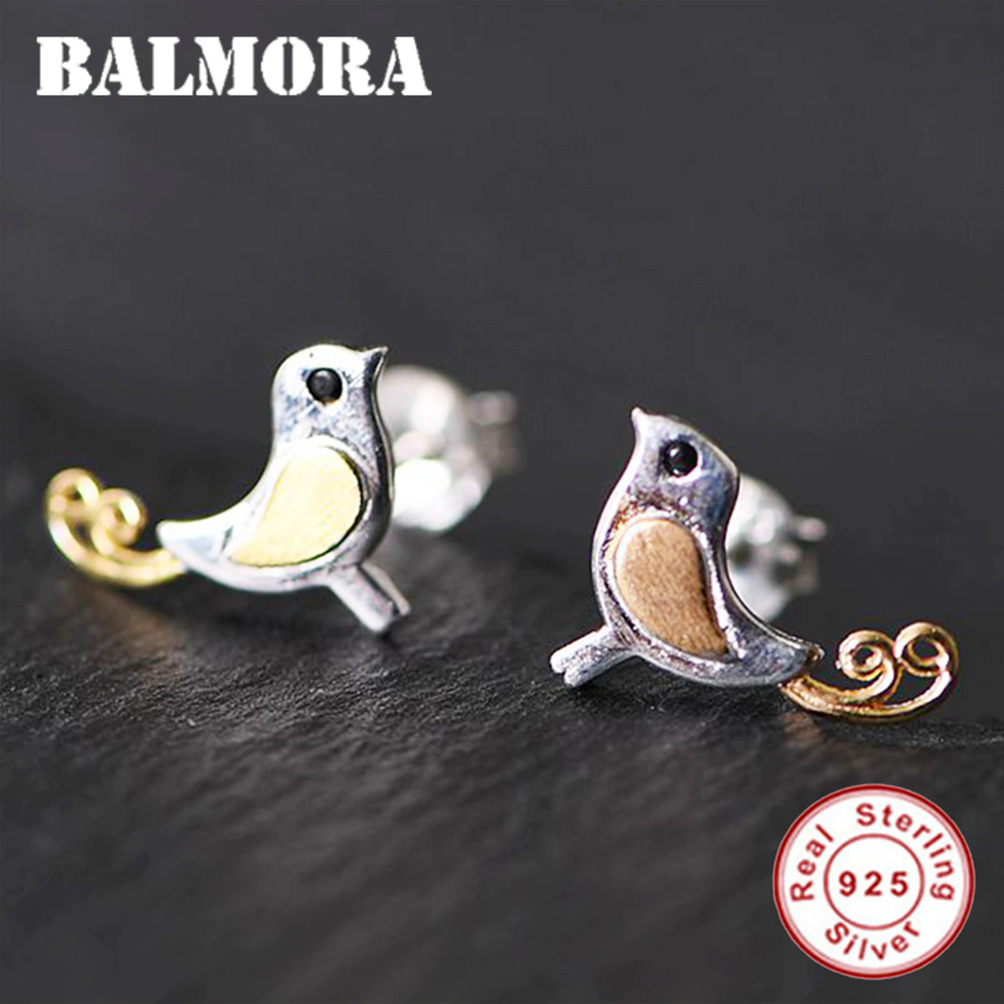 Женские серьги гвоздики BALMORA винтажные золотистые из стерлингового серебра 925