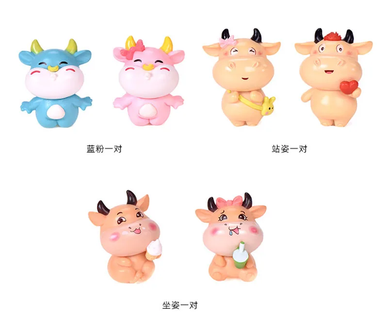 2 шт./лот с мультяшными изображениями влюбленных корова синего розового цвета