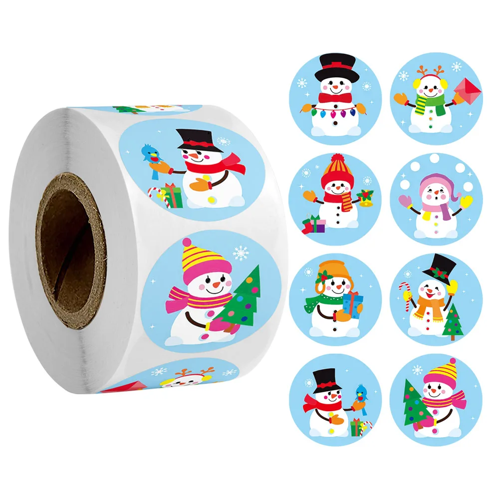 

500Pcs/roll Merry Christmas Stickers Snowman self-adhesive Ronud Stickers For New Year Merry Christmas Party Gift Decor Labels