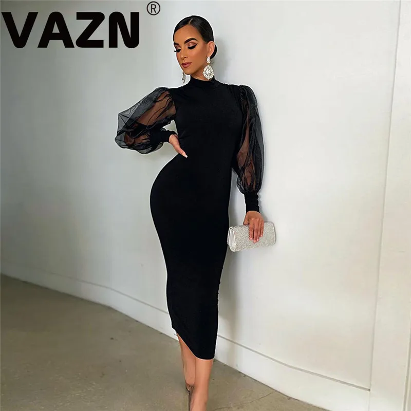 Женское платье-карандаш VAZN черное классическое элегантное Клубное платье миди с