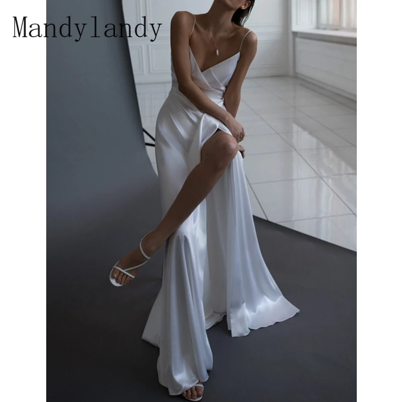 

Платье Mandylandy женское с V-образным вырезом, пикантное однотонное повседневное облегающее платье на бретелях-спагетти, с высокой талией и раз...