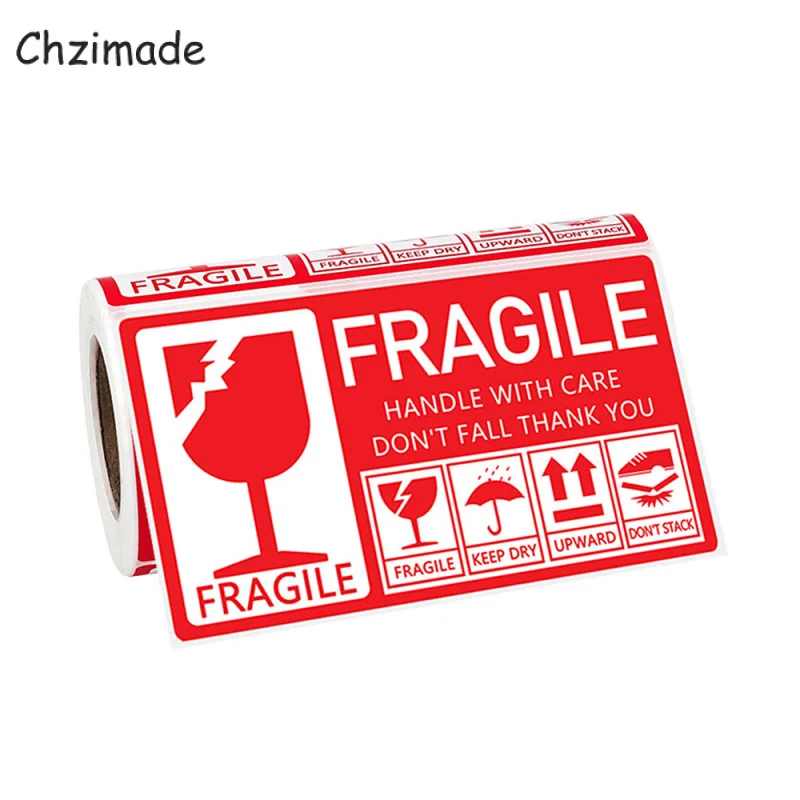 

Chzimade 50Pcs FRAGILE Warning Label Sticker 130x70mm Handle With Care Shipping Express Label Scrapbooking Sticker