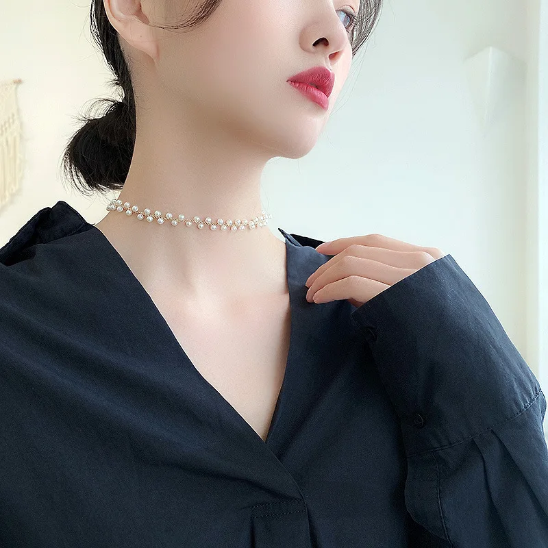 

New Pearl Necklace Korean Crystal Short Necklace Fashion Clavicle Chain New Necklace Choker Necklace Women Jewelry