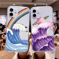 cute wave planet phone case for iphone 13 11 pro max xs max 7 8 plus x xr se 20 12 mini art painting transparent soft back cover
