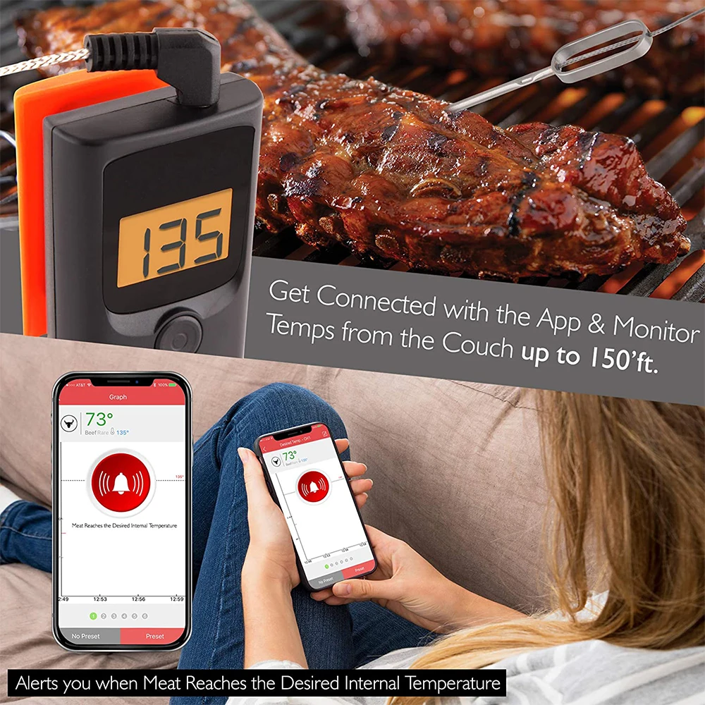 

Digital Bluetooth Meat Thermometer Smart Wireless Kitchen Remote Instant Read BBQ Temperature Probe for Grill