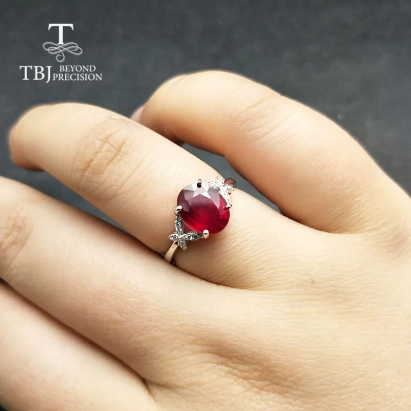 TBJ, Популярные натуральная простое кольцо с рубином в 925 пробы Серебряное колье с подвеской с камнями в jewelr для девушек и женщин в качестве свадебного подарок на день Святого Валентина