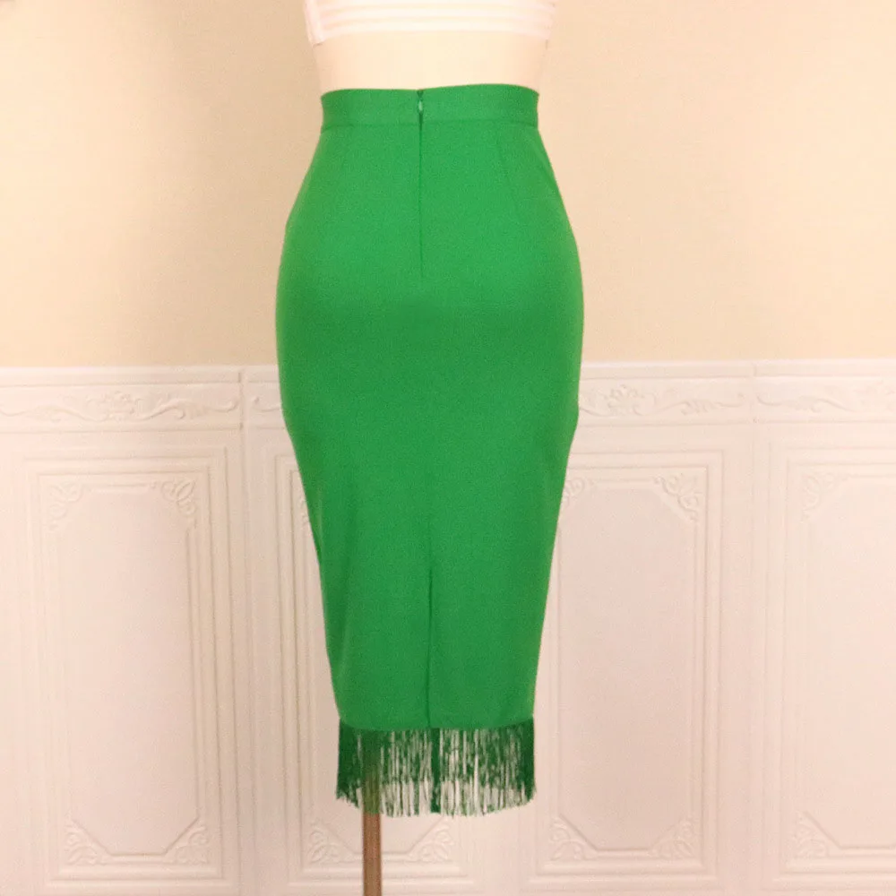 

2021 Summer New Western Style High Waist Buttocks Splicing Tassel Skirt Oversize Solid Color Commute African Casual