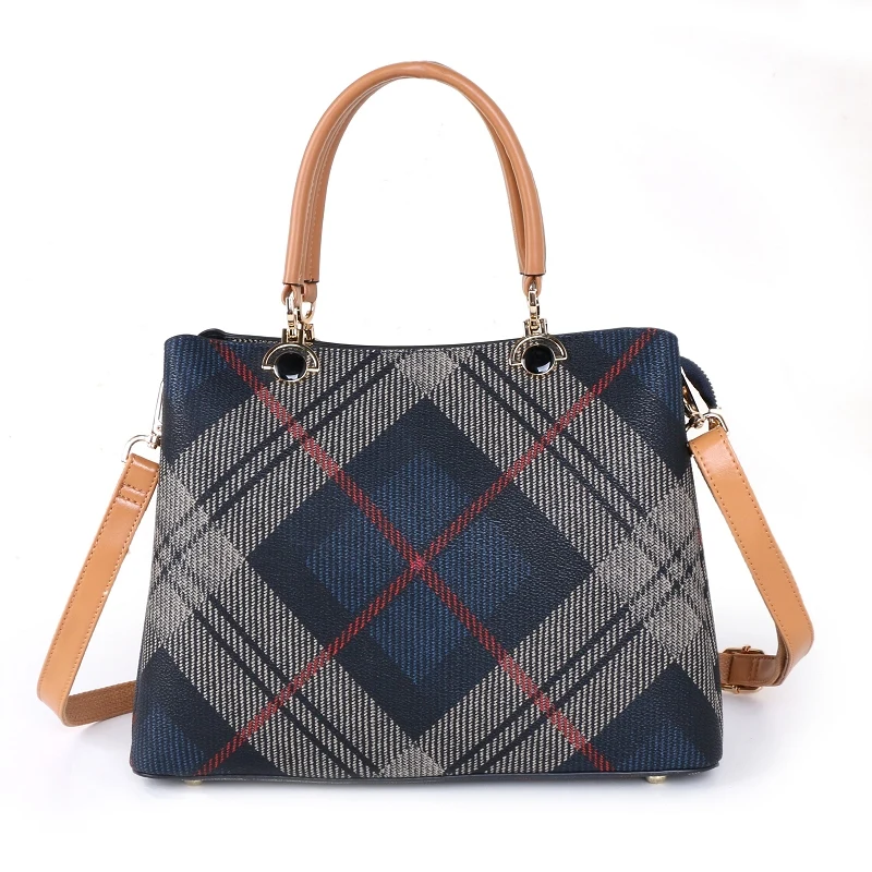 Women's bag Plaid bag 2021 new handbag large capacity versatile Commuter Bag wide shoulder belt Sing