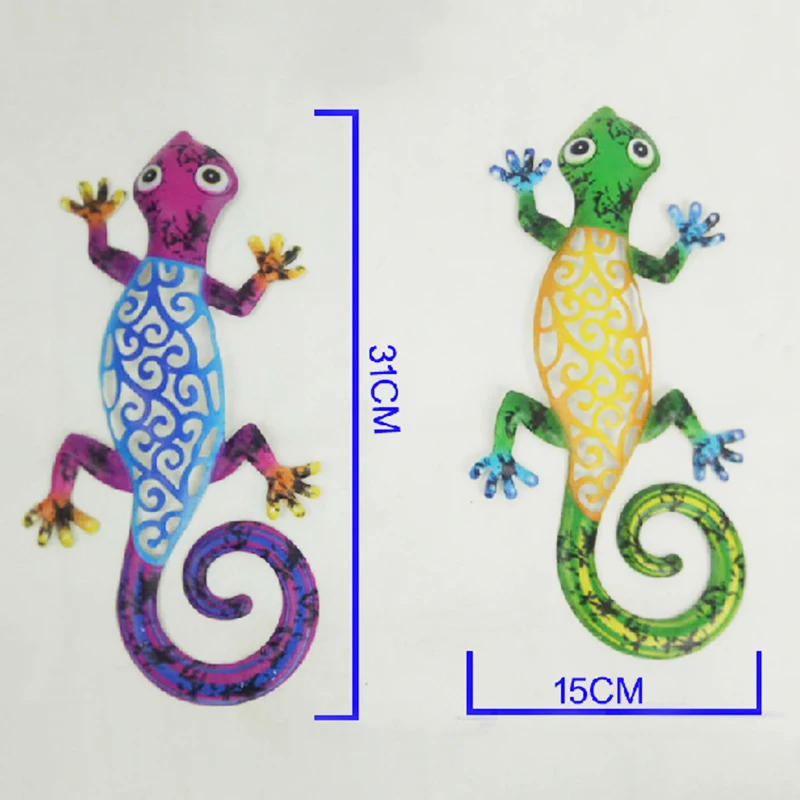 

2 PCS Metal Country Gecko Wall Decor Colorful Decorative Hanging Ornament Art Pendant for Bar Cafe Door 31*15CM MOWA889