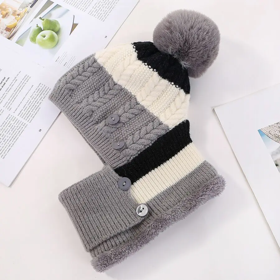 Skullies Beanies, шапка, зимние шапки, женская вязаная шапка, теплая меховая шапка с помпоном для женщин, высокое качество, маска для девочек, Лыжные шапки - Цвет: gray