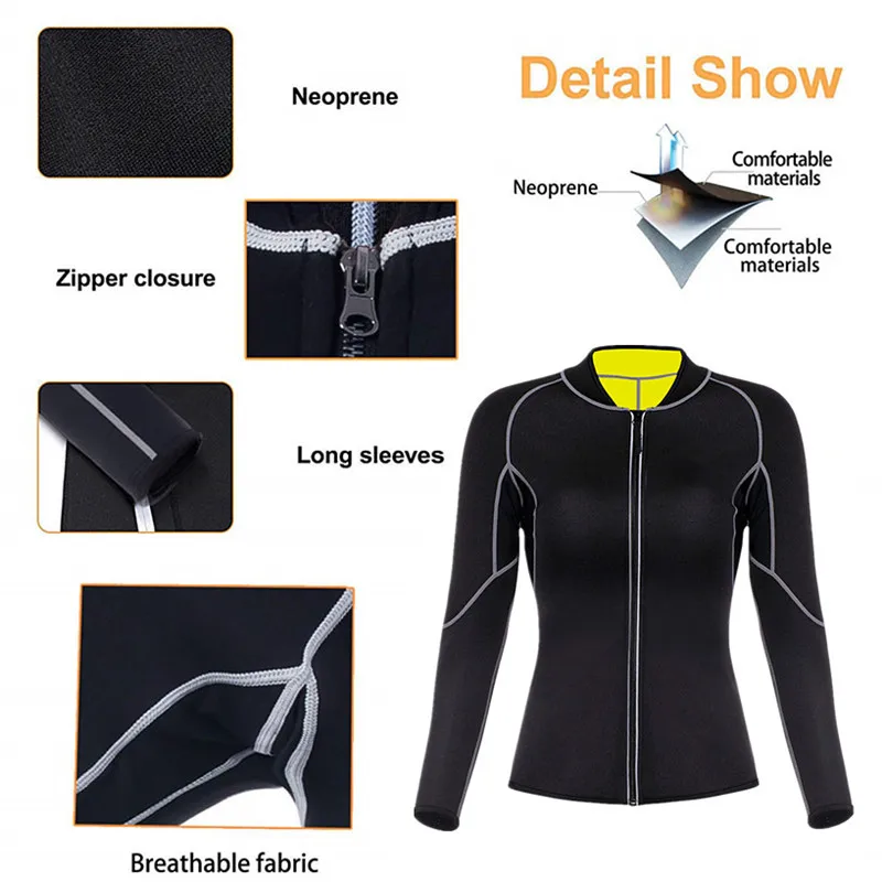 tummy control shapewear Women Sauna Suit Neoprene Workout Sweat Shirt Waist Trainer Body Shaper Zipper Fitness Jacket Yellow Top Long Sleeve Shapewear thong shapewear