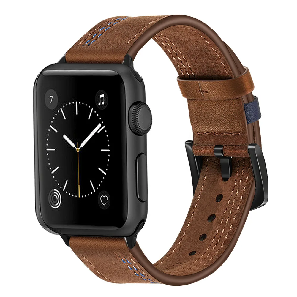 

Genuine Calf Leather Watchband for iWatch Apple Watch 5 4 3 2 1 44mm 42mm 40mm 38mm Accessory Band Wrist Strap Bracelet