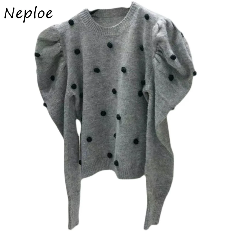 Пышный шикарный трикотаж Neploe с длинным рукавом женская одежда пуловер в горошек