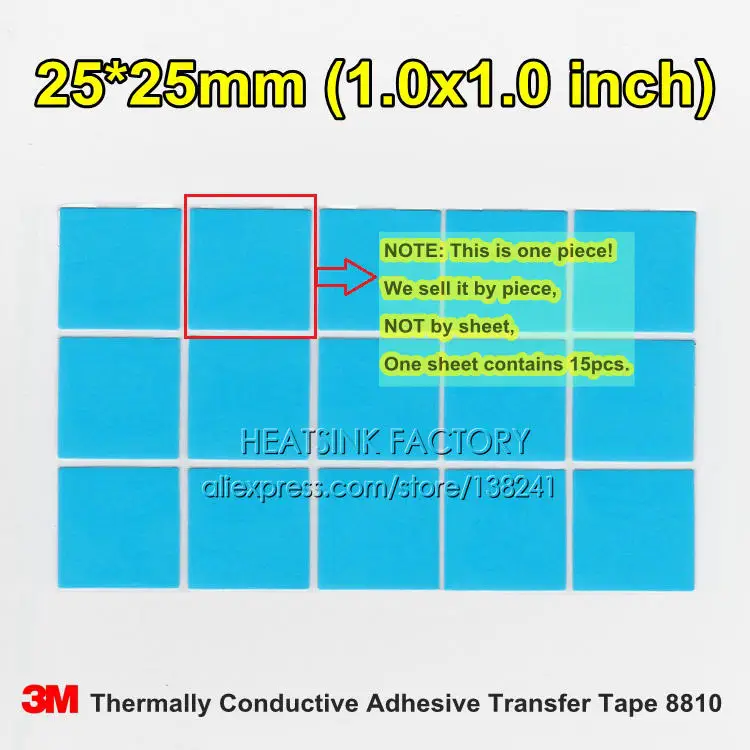 

5pcs/lot Premium 3M 8810 25x25x0.25mm Thermally Conductive Adhesive Transfer Tapes pad double sided heat sink heatsink radiator