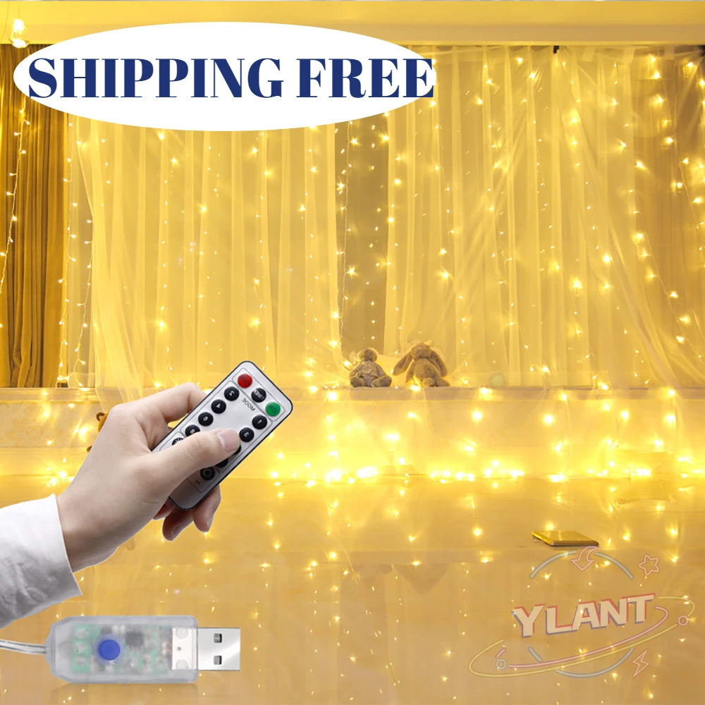 

LED Copper Wire Curtain Light String Remote Control USB Star Light Garland Christmas Ramadan Home Furnishing Holiday Decoration