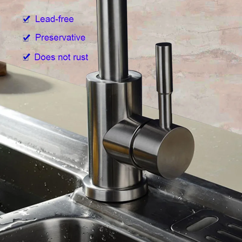 

87mm main body welded kitchen hot and cold sink 304 large curved faucet single hole rotating 304 stainless steel sink faucet