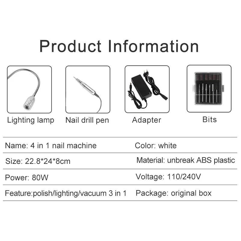 

80W Multi-function Manicure Vacuum Cleaner with Free Washable Filter Extractor fan for manicure Nails Drill 6 Mill for Manicure