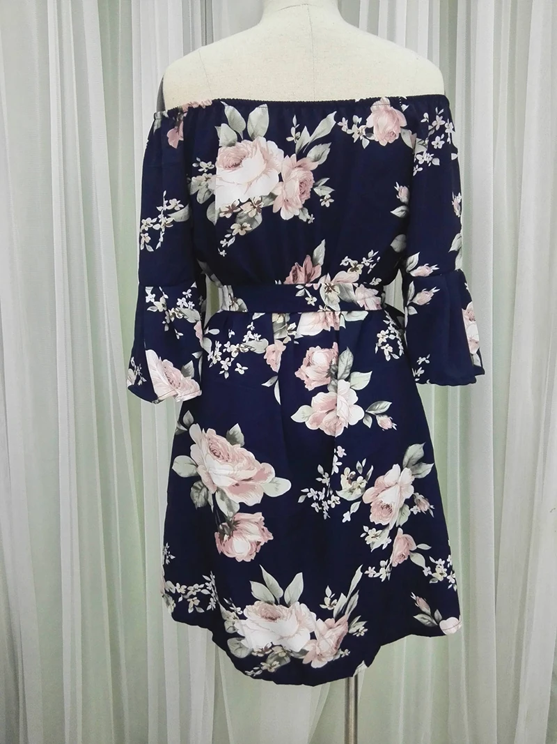 Женское платье летнее сексуальное шифоновое с открытыми плечами и цветочным