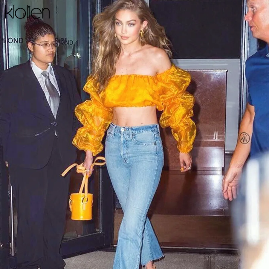 Прозрачный сетчатый жилет KLALIEN с открытыми плечами и рукавами-фонариками