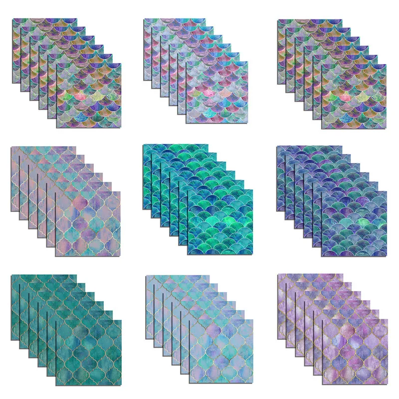

DIY Brick Pattern Stickers Colorful Lattice Fish-scale Pattern Tile Waterproof Wall Sticker for Bathroom Kitchen Decorate