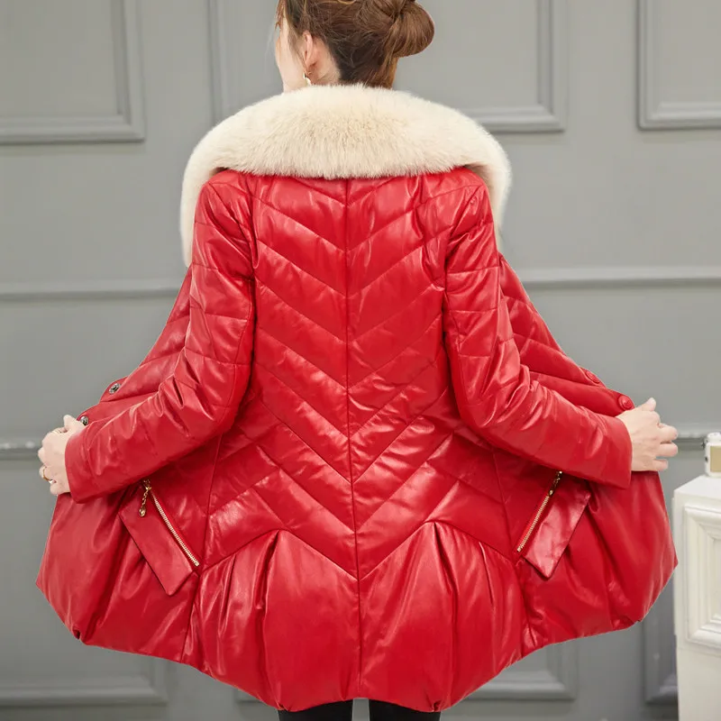 Новая зимняя женская кожаная куртка женское теплое длинное пальто
