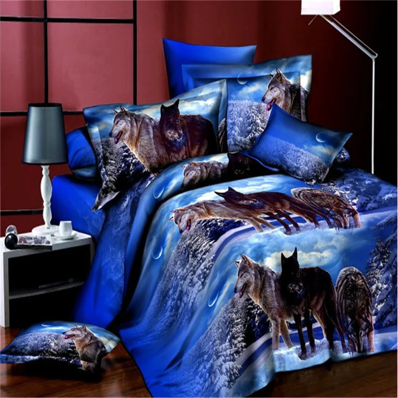 

3d hot red rose Blue Rose Animal Wolf Hot sale bedding sets Quilt cover Pillow case
