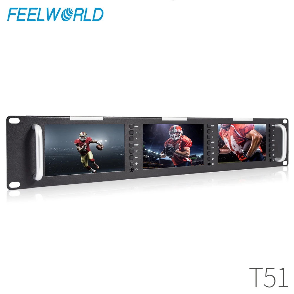 

Монитор Feelworld T51 с тройным 5-дюймовым ЖК-дисплеем 2RU, стойка для монитора с 3G-SDI HDMI AV входом/выходом, мониторы высокого качества