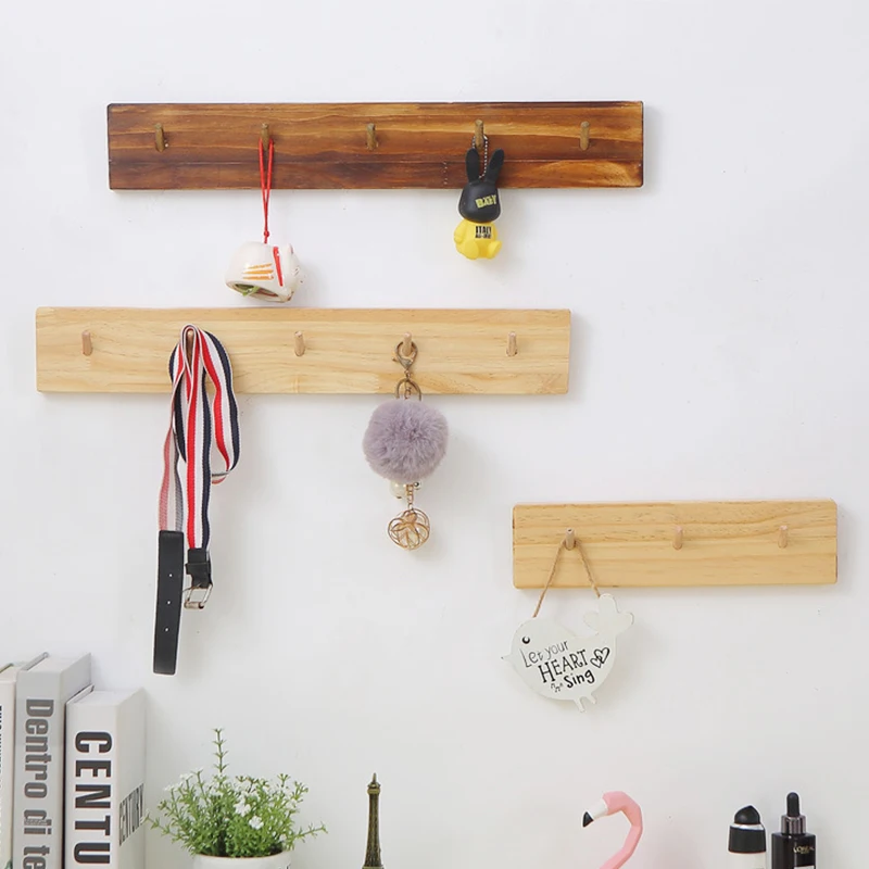 

Solid Wood Hook Wall Shelf Key Holder Rack Room Decoration Accessories Organization Hanger Coat Hooks Organizers Storage