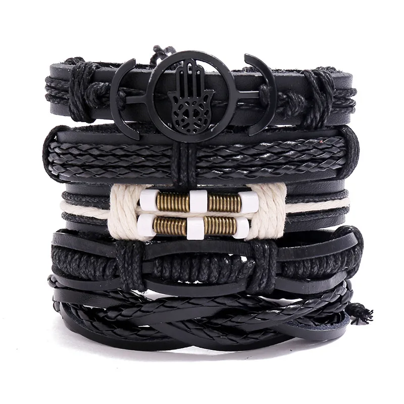 

5Pcs/Set New Accessories Factory Direct Sale Retro Woven Cowhide Bracelet Diy Combo Set Men's Bracelet