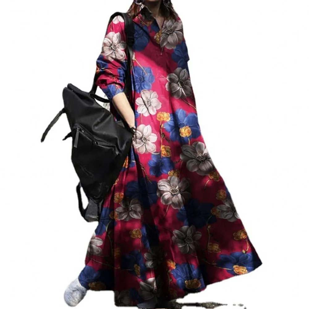 

Dubai Abaya Turkey Muslim Ladies With Long Skirt Middle East Ethnic Print Long Sleeve Dress 2021 Spring Autumn New Leisure Dress