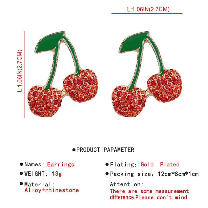 Lalynnlys Cute Cherry Watermelon Pineapple Drop Earrings New Fashion Rhinestone Fruit Dangle Earrings Ear Accessories Hot E60491