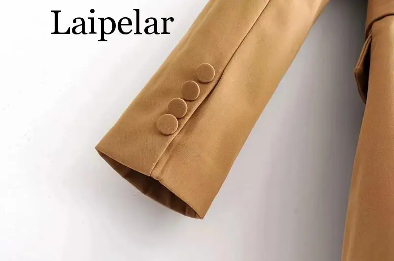 Laipelar Khaki Women Elegant Long Blazers 2019 Spring-Autumn Ladies Chic Notched Collar Suits Jackets with Belt Girls Blaze | Женская