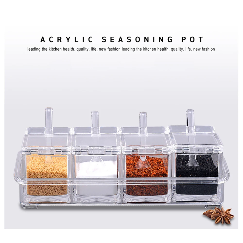 

4 Pices /Set Transparent Seasoning Salt Sugar Storage Box Kitchen Organic Spice