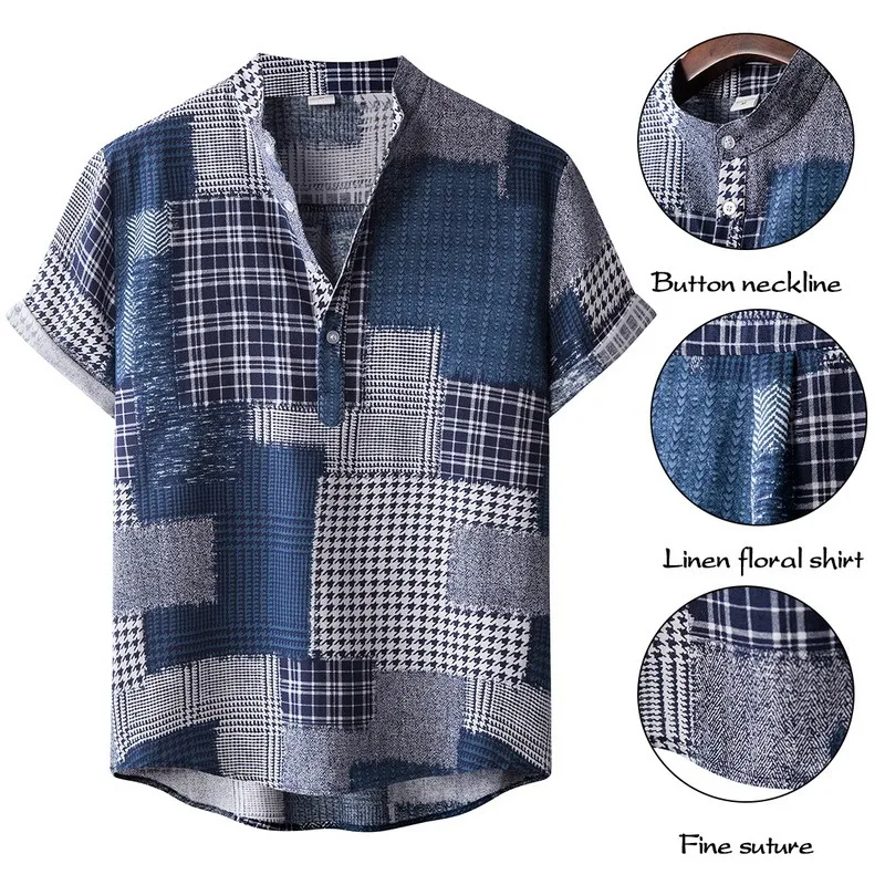 

2021 Men's Short Sleeve Lapel Printed Shirt Geometric Print Short Sleeve Lapel Neck Button Leisure Hawaiian Shirts Men tops