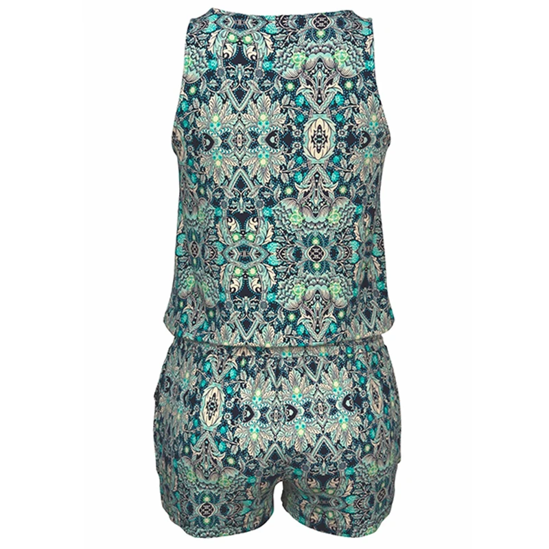 

Women's Fashion Playsuits Summer Sleeveless V Neck Rompers Women Floral Printed Vintage Romper Female Beachwear Shorts Playsuit