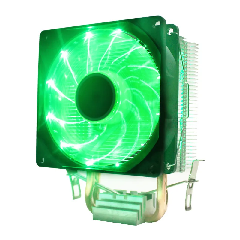 RGB светодиодный вентилятор охлаждения процессора 2 Heatpipe 12V охлаждающий вентилятор Радиатор для Intel LAG 1150 1155 1156 775 для AMD - Цвет лезвия: Green Light