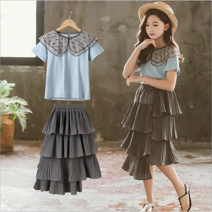 

Детская одежда 2020 летний костюм для девочек Корейская версия для детей старшего возраста модная юбка для создания атмосферы